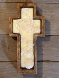 Cross Dough Bowl Candle with Frosted Floral Embellishments